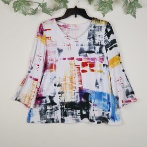 Habitat Clothes To Live In Size S Abstract Button Sleeve Artsy Stretch Top